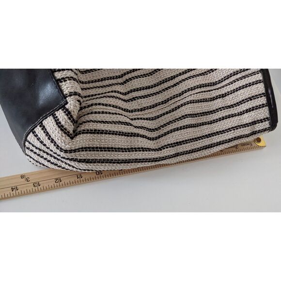 LANCÔME Paris Striped Textured Beach Tote Travel Weekender Bag Tan Black - Picture 4 of 6